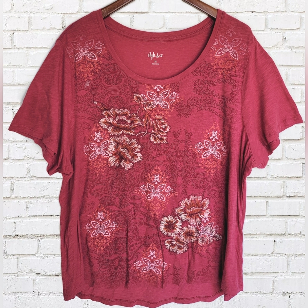 Style & Co Pink Floral Top Size 3x